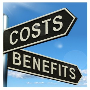 Costs Benefits Choices On Signpost Showing Analysis And Value Of An Investment