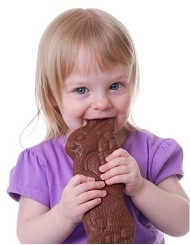 toddler eating a chocolate bunny