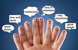 Happy group of finger smileys with social chat sign and speech b