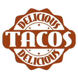 Delicious tacos stamp or label