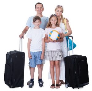 Happy Family With Luggage Going For Vacation