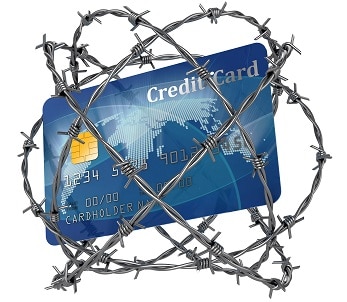 credit card wrapped in barbed wire 3d illustration